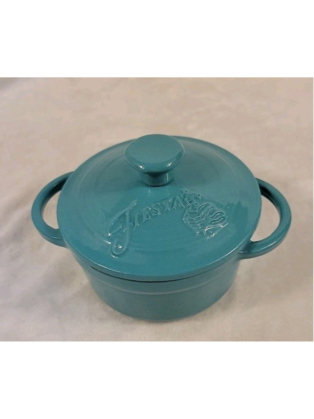 Fiesta Enameled Cast Iron Mini Dutch Oven Casserole Turquoise 0.35qt RETIRED - Picture 7 of 10